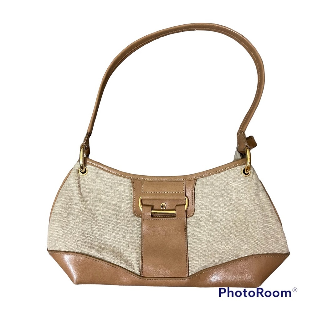 Small Etienne Aigner Cream/Brown Fabric/Leather Trim Shoulder Bag